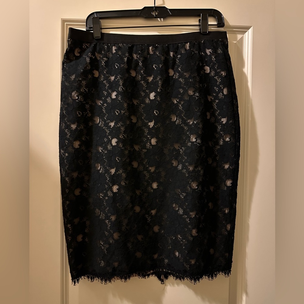 Black Eyelet skirt with cream satin underneath the eyelet, back zipper - Picture 3 of 3